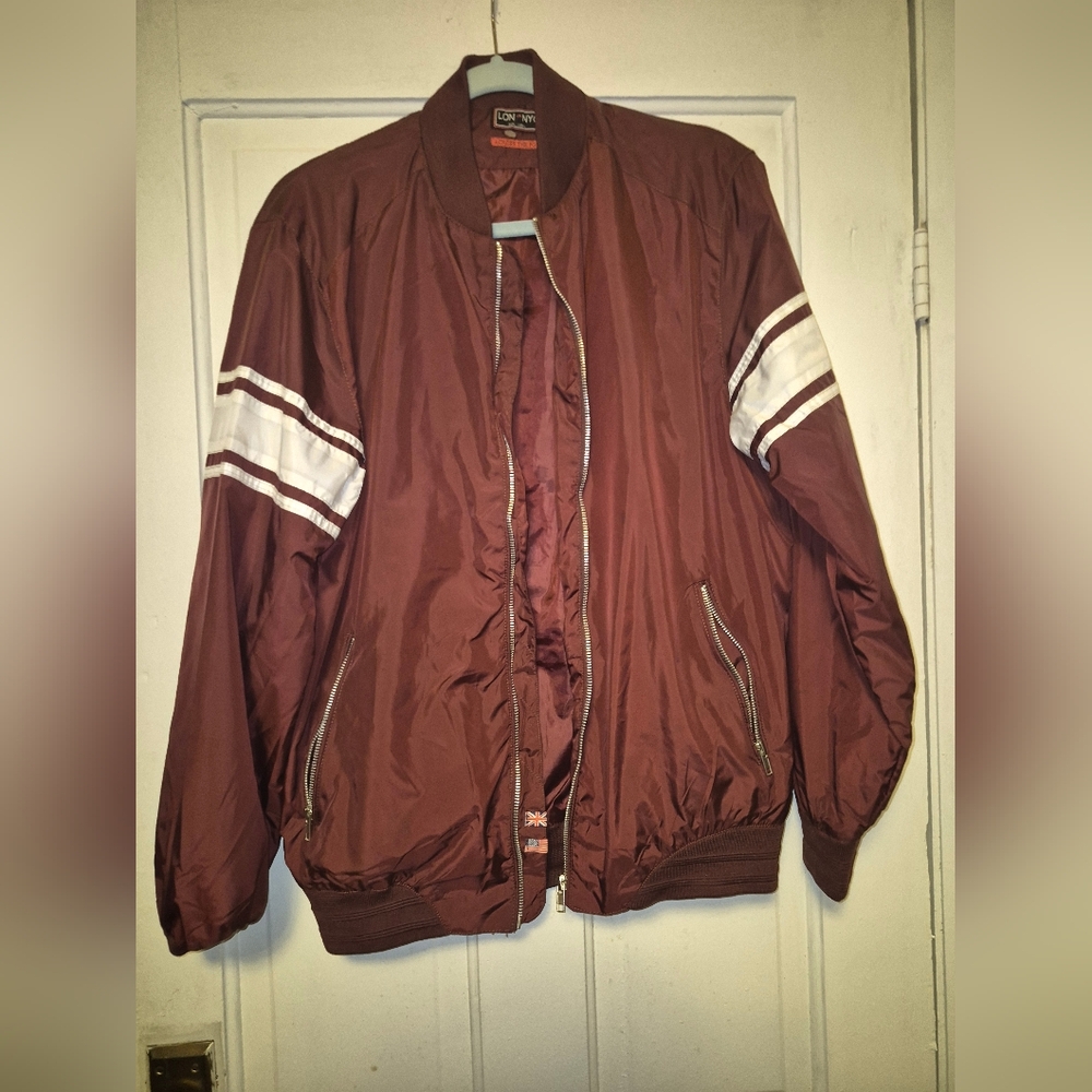 NEW LON NYC Across The Pond Lightweight Jacket in Burgundy Size Large
